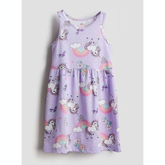 H&M Girls Ladybug Patterned Light Purple Unicorns Jersey Dress - Picture 1 of 3